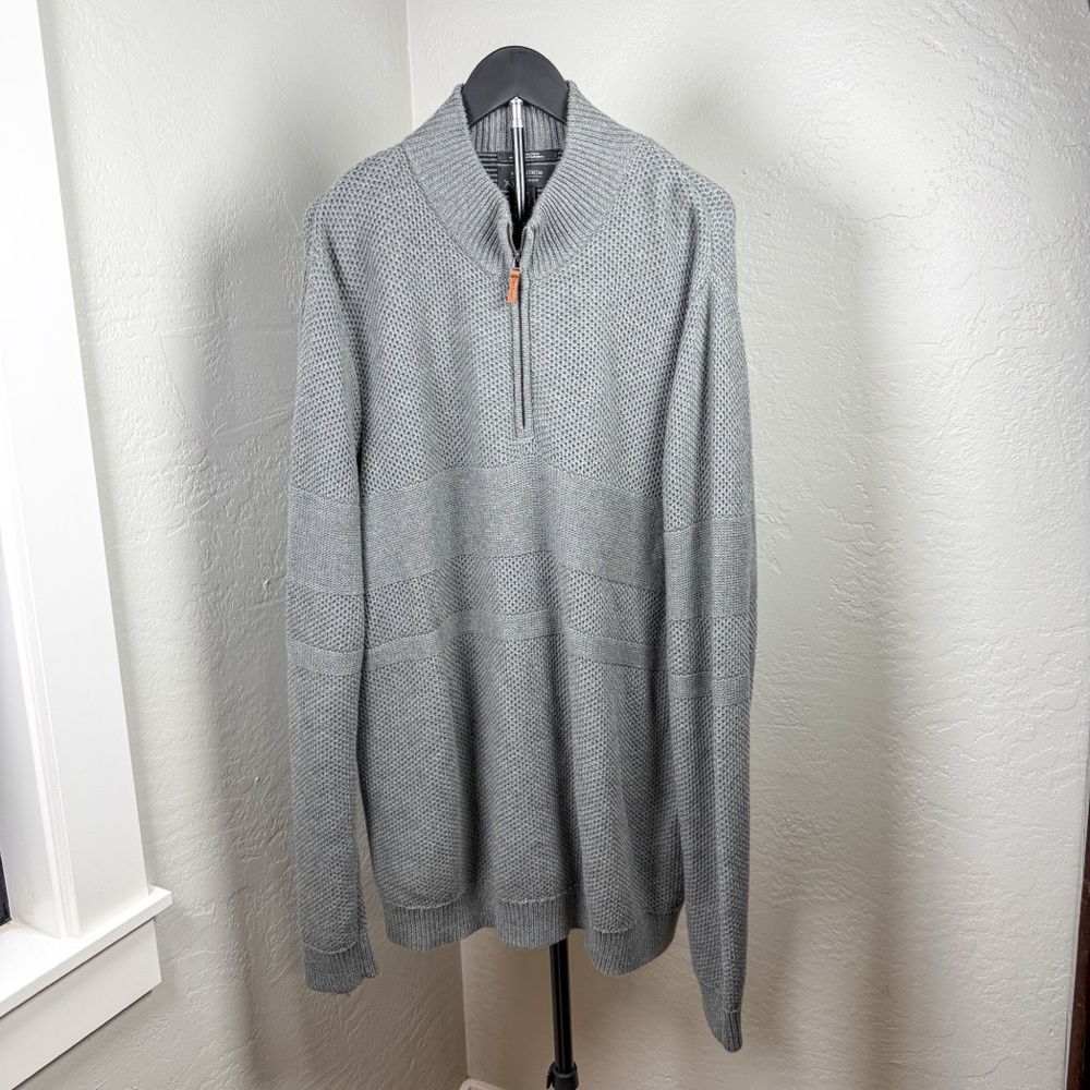 Nordstrom Men’s Shop Gray Quarter Zip Cotton Cashmere Sweater Size XL